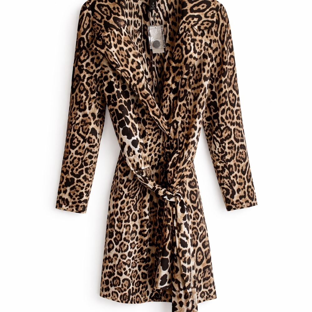 Chico’s Black Label Leopard Print Trench Jacket Tie Waist NWT Size 2 - Picture 4 of 4
